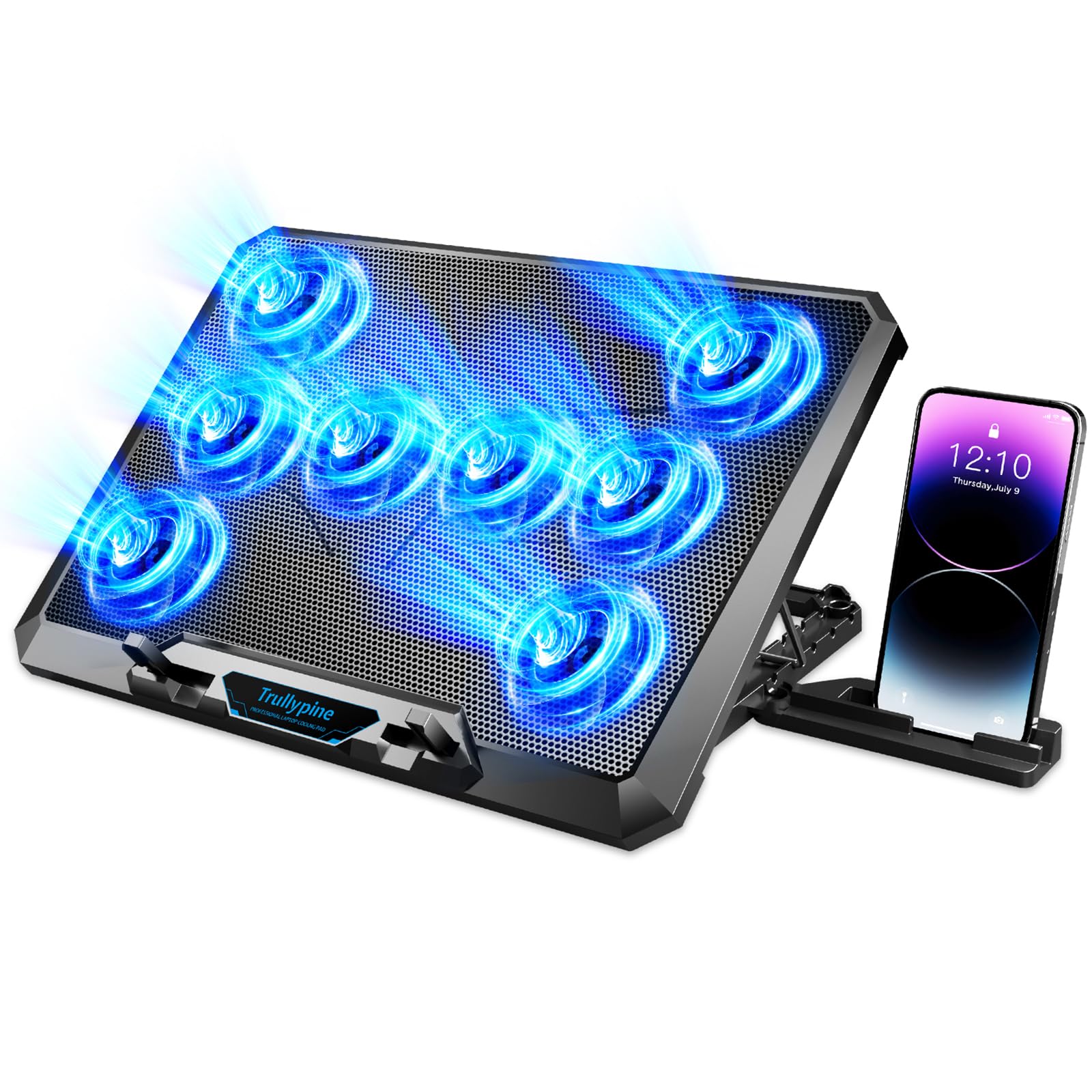 Computer Cooler for Laptop with 8 Silent Fans Cooling Laptop Pad Plug in Laptop Cooling Pad USB C Ultra Thin Laptop Fan Cooling Pad Portable Silent Laptop Cooler Stand for 12"-17.3"
