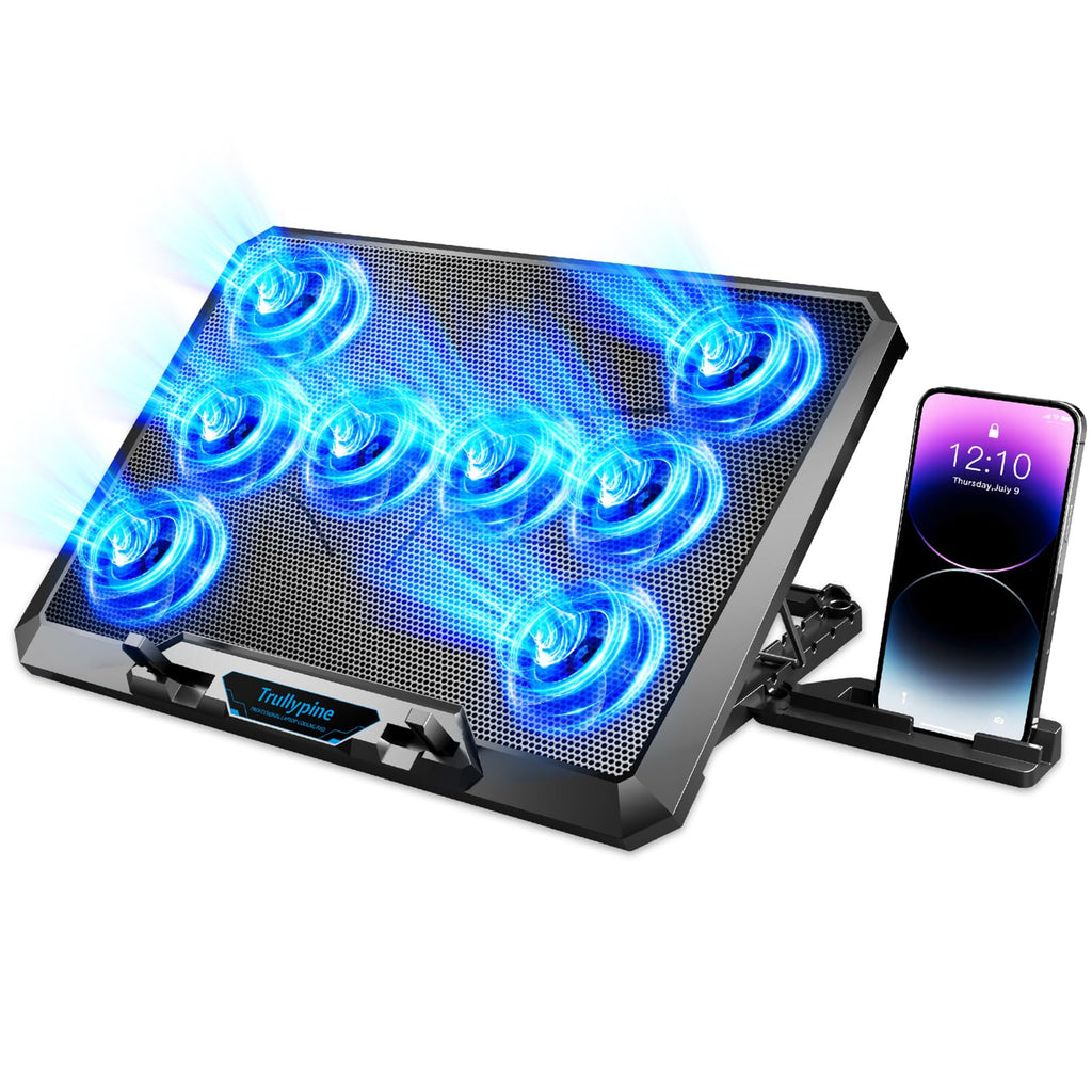 Computer Cooler for Laptop with 8 Silent Fans Cooling Laptop Pad Plug in Laptop Cooling Pad USB C Ultra Thin Laptop Fan Cooling Pad Portable Silent Laptop Cooler Stand for 12"-17.3"