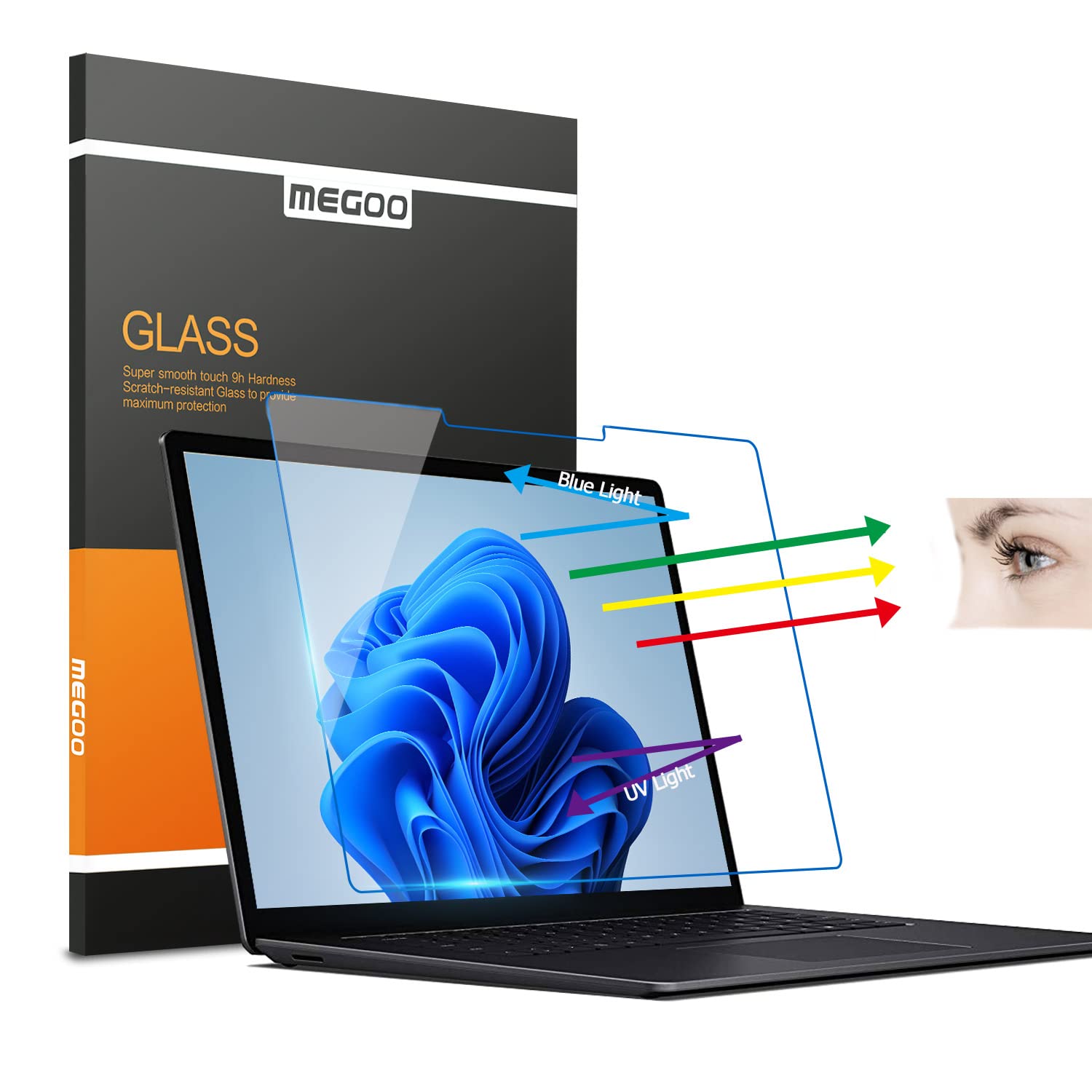 Megoo Tempered Glass Screen Protector For New Microsoft Surface Laptop 6/Laptop 5/ Laptop 4/ Laptop 3/2/1 13.5 Inch Anti-Blue Light Easy Installation Friendly Touching Screen Protector